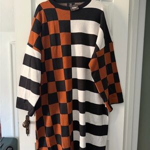 Dressed in LALA - Checkered Black and Orange Sweater Dress